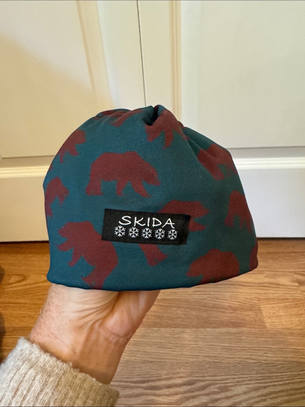 Skida Infant Green Bear Print Beanie